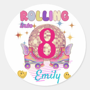 Rolling in Skate Roller Birthday Girl Matching Runder Aufkleber