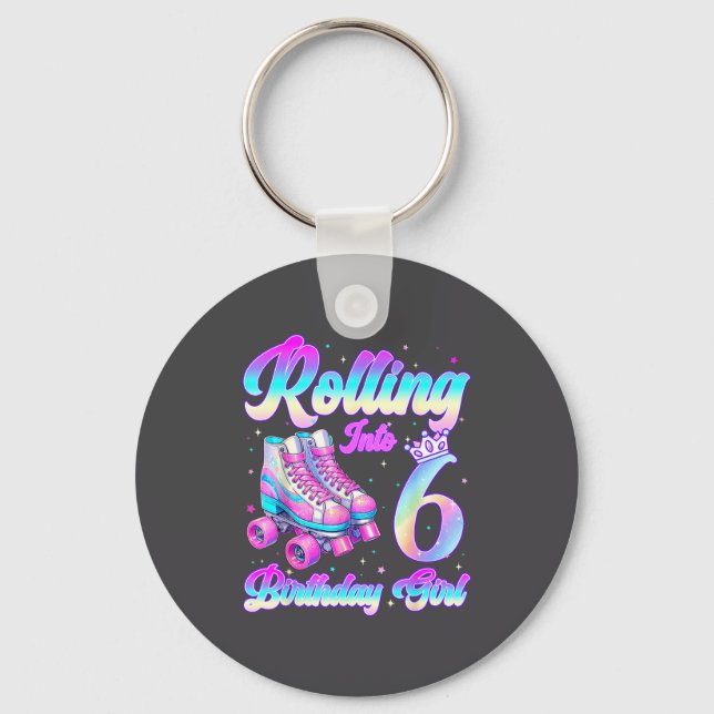 Rolling Into 6 Year Old Roller Skating 6th Birthda Schlüsselanhänger (Vorderseite)