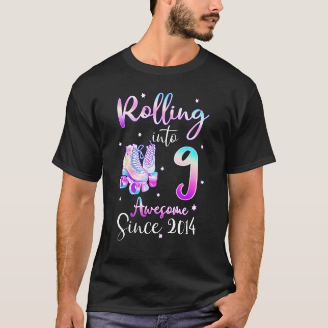 Rolling Into 9 Awesome Since 2014 9th Bday Roller  T-Shirt (Vorderseite)