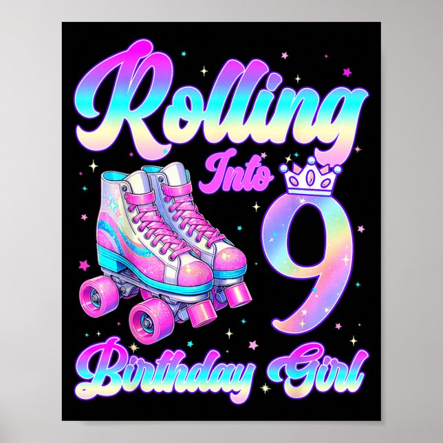 Rolling Into 9 Year Old Roller Skating 9th Birthda Poster (Vorne)