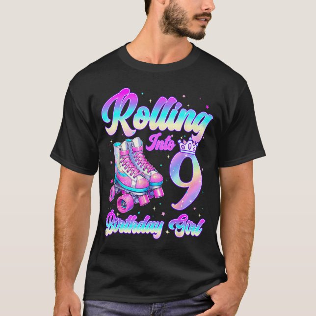 Rolling Into 9 Year Old Roller Skating 9th Birthda T-Shirt (Vorderseite)