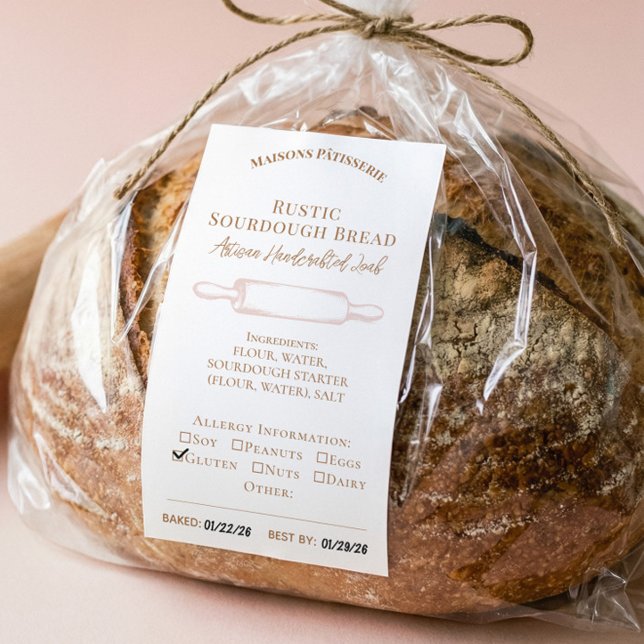 Rolling Pin Bakery Ingredients Allergy Food Label Rechteckiger Aufkleber (Rolling Pin Bakery Ingredients Allergy Food Label)