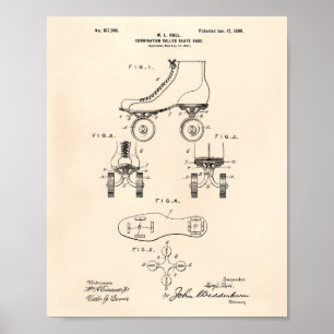 Rollschuh 1899 Patent Kunst Alter Druck Poster