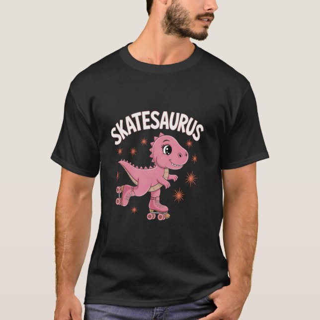 Rollschuh fahrender Dinosaurier T-Rex Skate Dino L T-Shirt (Vorderseite)