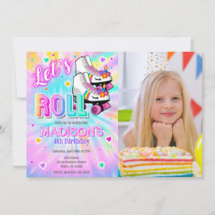 Rollschuh fahrendes Einhorn Geburtstags-Tie-Dye-Ne Einladung