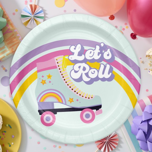 Rollschuh Retro Regenbogen Geburtstag Pappteller (Von Creator hochgeladen)