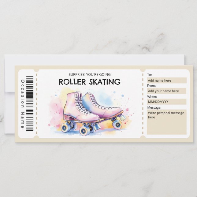 Rollschuh-Ticket-Geschenkgutschein Einladung (Vorderseite)