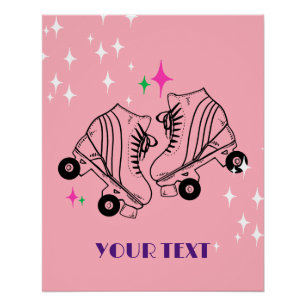 Rollschuhe Skaten Rosa Geburtstags-Disco-Party Poster