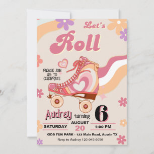 Rollschuhlaufen Lass uns Rollen Geburtstag Einladung