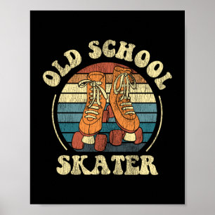 Rollschuhlaufen Old School Skater 1970er Retro Poster