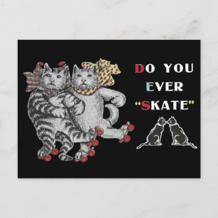 Rollschuhlaufende Katzen Postkarte