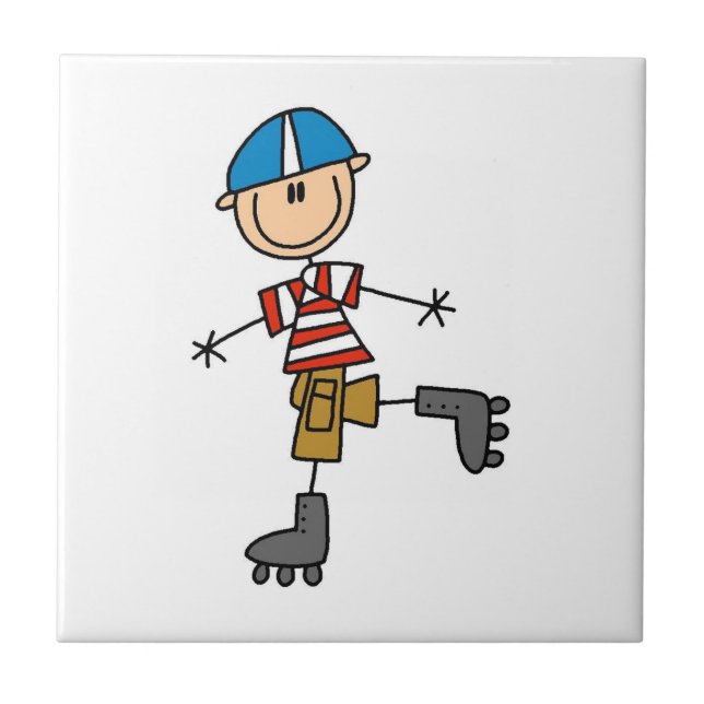 Rollschuhlaufende Stockfigur Fliese (Vorderseite)