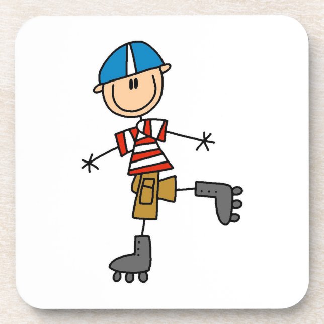 Rollschuhlaufende Stockfigur Untersetzer (Vorderseite)