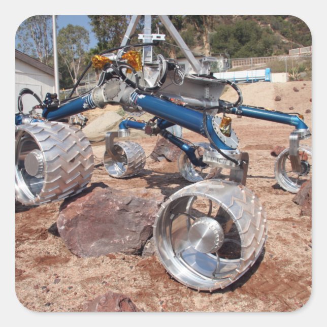 Rollstuhl, ein Mobilitätstestmodell Quadratischer Aufkleber (Vorderseite)