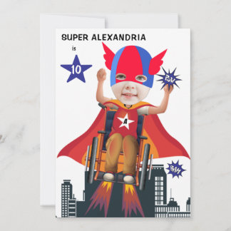 Rollstuhl Superhero Girl 💥 Flying Hero Birthday Einladung