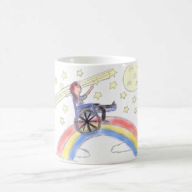 Rollstuhl-Träume - über dem Regenbogen Tasse (Mittel)