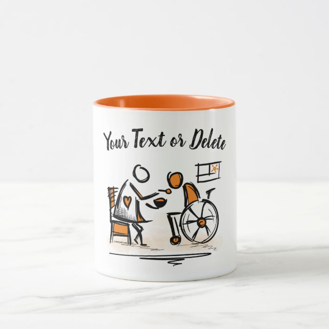 Rollstuhl. Zuhause. Krankenpfleger Tasse (Zentrum)