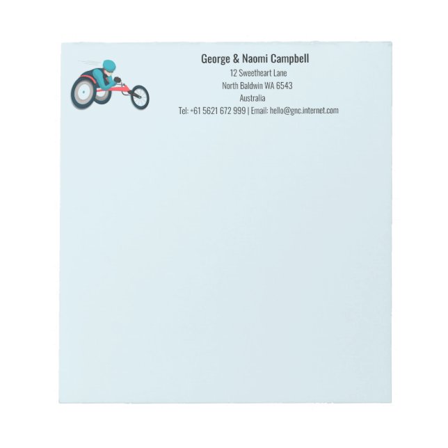 Rollstuhlfahren Notizblock (Vorderseite)