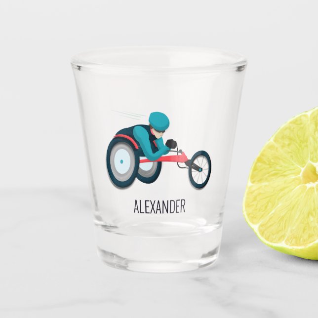Rollstuhlfahren Schnapsglas (Vorderseite)