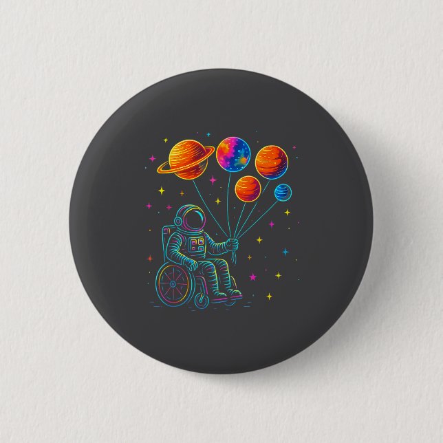 Rollstuhlfahrender Astronaut Motivation Kinder Wel Button (Vorderseite)