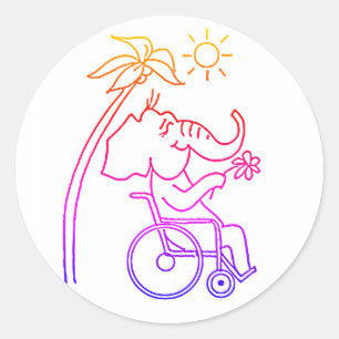 Rollstuhlfahrer Elefant Runder Aufkleber