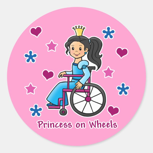RollstuhlPrinzessin Runder Aufkleber (Vorderseite)