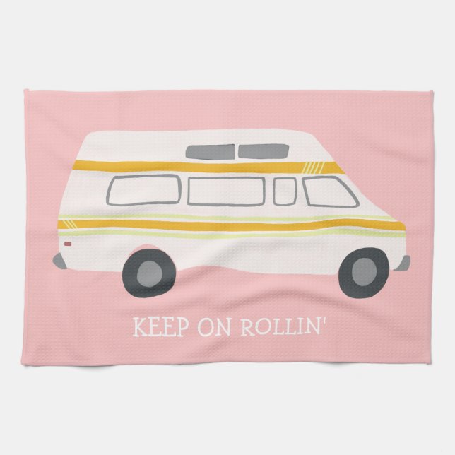 ROLLT WEITER Retro Campervan Motorhome Wohnmobil P Geschirrtuch (Horizontal)