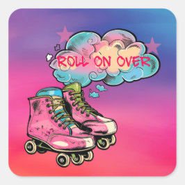 Rolon Over Roller Skate Girl Birthday Party Quadratischer Aufkleber