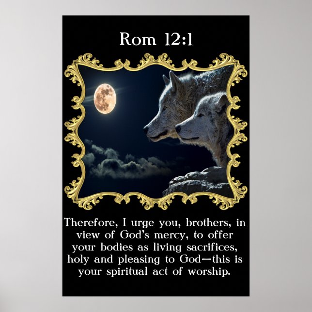 Rom 12:1 Wölfe, die in den Vollmond schauen. Poster (Vorne)