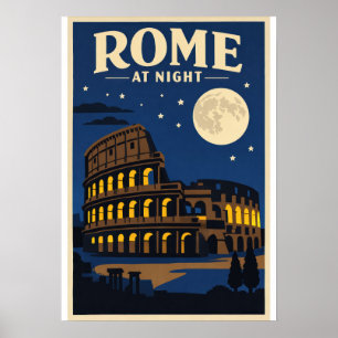 Rom bei Nacht Poster Kolosseum Mondlicht Vintage