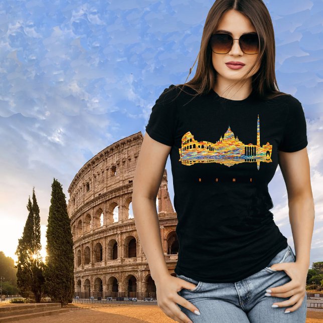 Rom farbenfrohe Silhouette T-Shirt (Rome, Italy, black t-shirt for women)