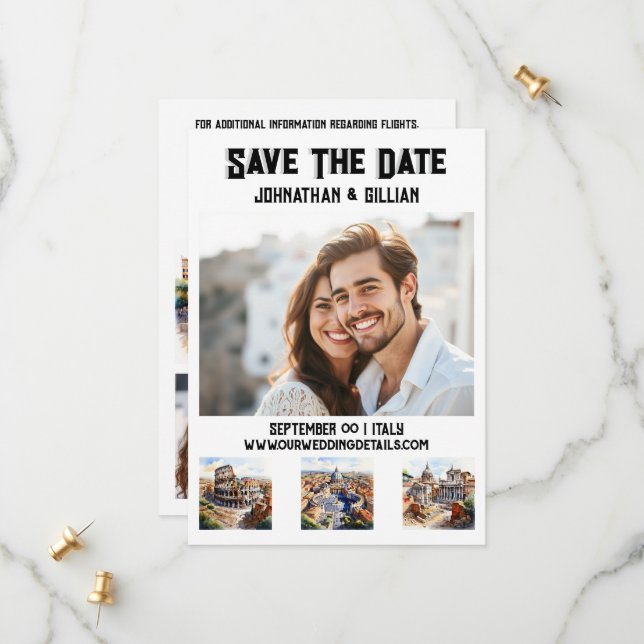 Rom Hochzeit 3 Foto Wasserfarbenattraktionen Save The Date (Vorderseite/Rückseite Beispiel)