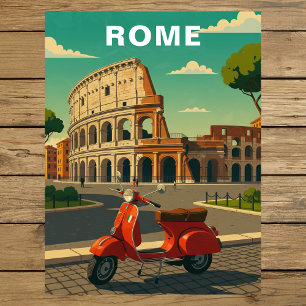 Rom Italien Antikes Kolosseum & Vintage-Scooter Postkarte