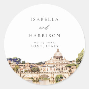 Rom Italien Aquarell-Silhouette Destination-Hochze Runder Aufkleber