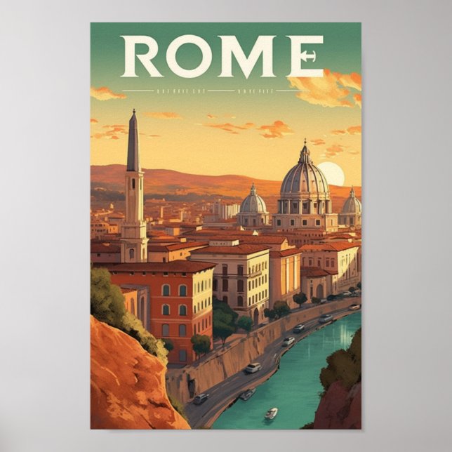 Rom Italien Der berühmte Vintage Travel Place Poster (Vorne)