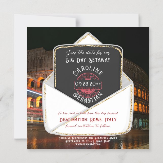 Rom-Italien-Hochzeit in Urlaubsort Save the Date Magneteinladung (Vorderseite)