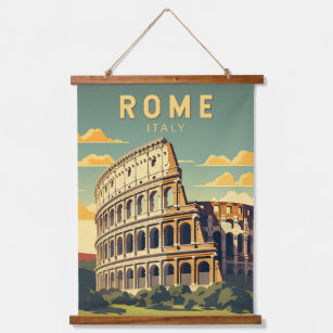 Rom Italien Kolloseum Vintage Wandteppich Mit Holzrahmen