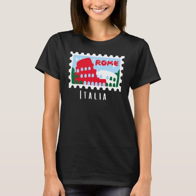 Rom Italien Kolosseum Briefmarke Italophile Souven T-Shirt (Vorderseite)
