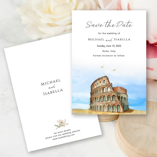 Rom - Italien Kolosseum-Hochzeit in Urlaubsort Save The Date (Rome Italy Colosseum Destination Wedding Save The Date)