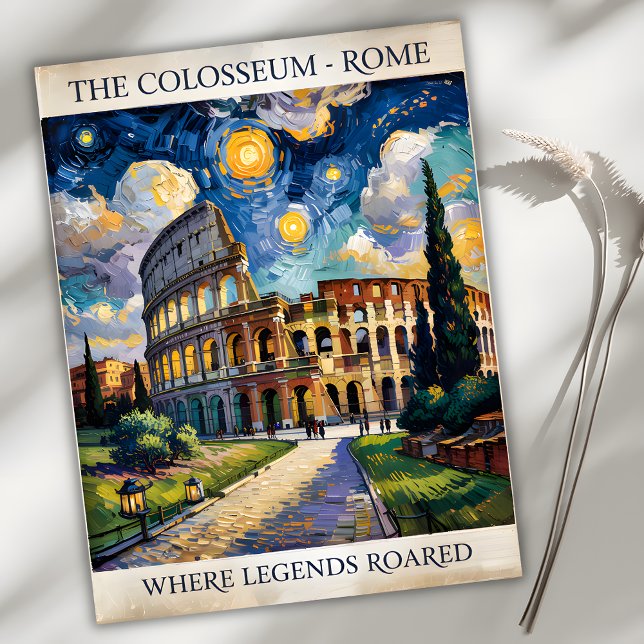 Rom Italien Kolosseum Travel Van Gogh Starry Night Postkarte (Italy Rome Colosseum in Van Gogh Starry Night Style)