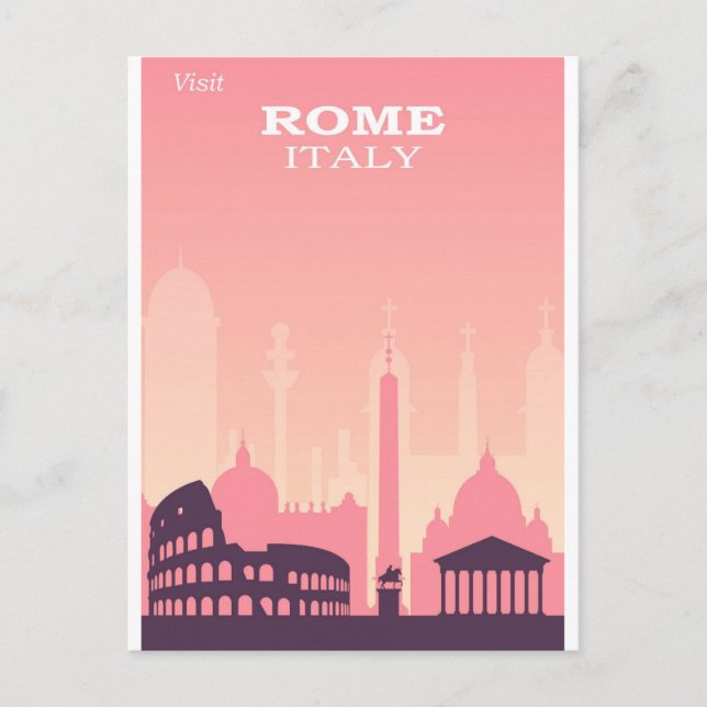 Rom Italien Pink Vintage Reiseplakat Postkarte (Vorderseite)