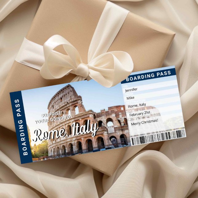 Rom Italien Reise Überraschung Bordkarte Einladung (Rome Italy Trip Surprise Boarding Pass Card)