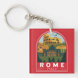 Rom Italien Reiseroute Retro Emblem Schlüsselanhänger