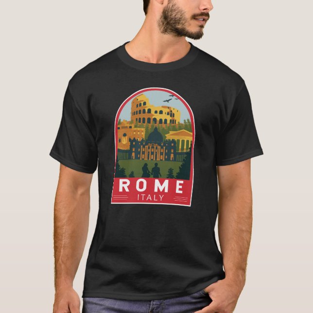 Rom Italien Reiseroute Retro Emblem T-Shirt (Vorderseite)