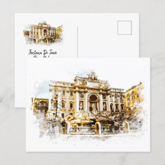ROM Italien Trevi Brunnen Wasserfarben Malerei Rom Postkarte