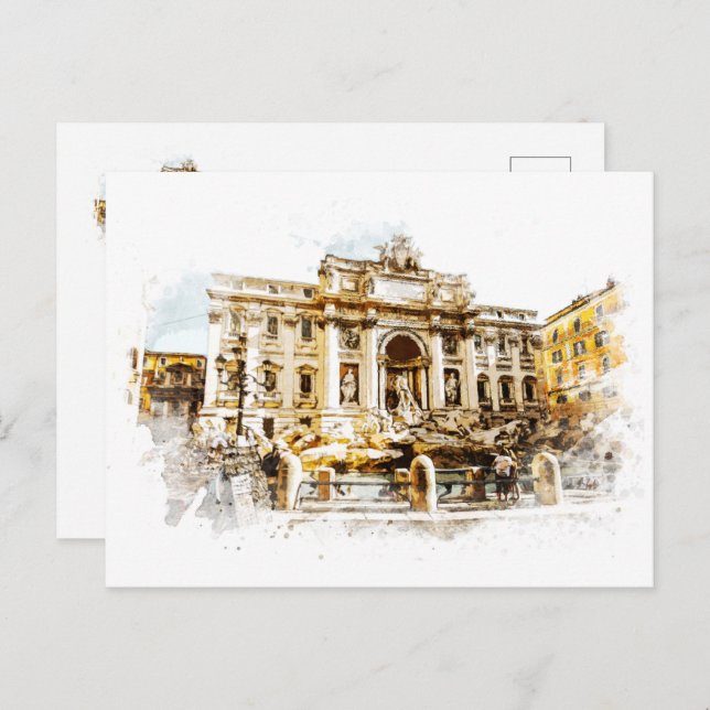 ROM Italien Trevi Brunnen Wasserfarben Malerei Rom Postkarte (Vorne/Hinten)