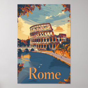 Rom Italien Vintag Retro Travel Illustration Poster