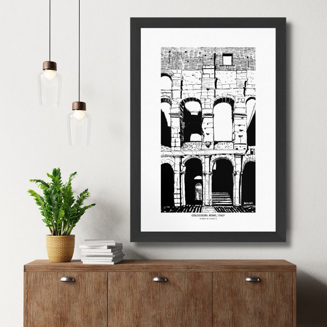 Rom Kolosseum Schwarz-weiß Italien Reiseskizze Poster (Rome Colosseum Black White Italy Travel Sketch Poster)