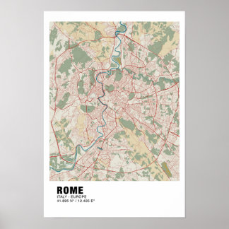 Rom Map Poster - Italien Vintage Karte