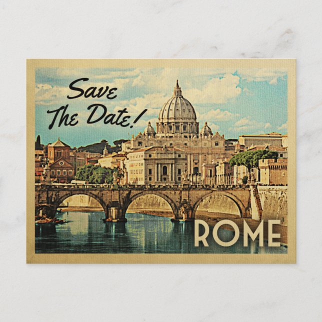 Rom Save the Date Vintag Italien Ankündigungspostkarte (Vorderseite)